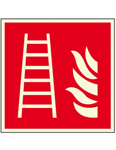 Extra lichtgevende brandladder sticker, 200 x 200 mm, F003, rood wit, pictogram brandladder, vierkant, ISO 7010