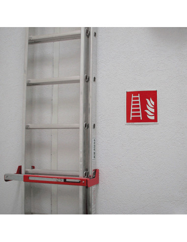 Lichtgevend brandladder bord, kunststof, ISO 7010, F003, rood wit, pictogram brandladder