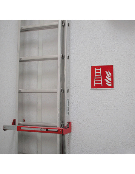 Lichtgevend brandladder bord, kunststof, ISO 7010, F003, rood wit, pictogram brandladder
