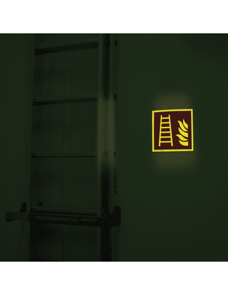 Lichtgevend brandladder bord, kunststof, ISO 7010, F003, rood wit, pictogram brandladder