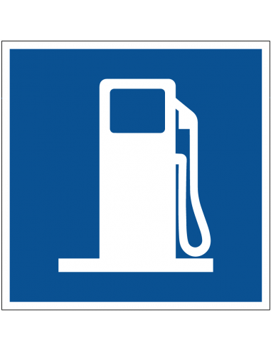 Benzinepomp sticker, blauw wit, vierkant, symbool benzinepomp