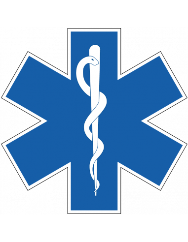 Star of life bord, kunststof, blauw wit, rond, symbool star of life