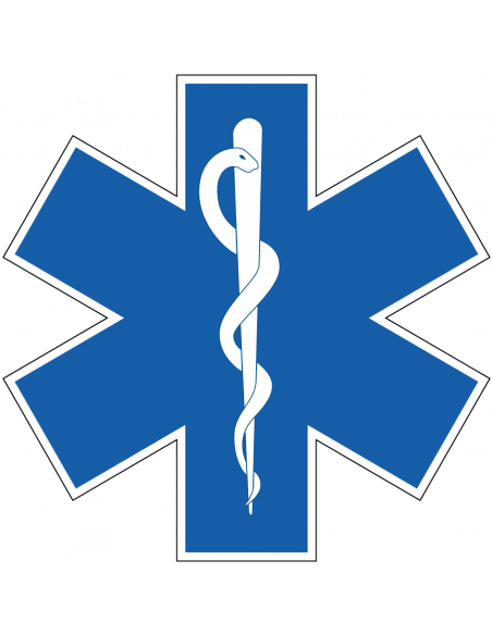Star of life bord, kunststof, blauw wit, rond, symbool star of life