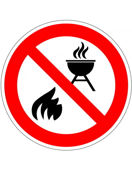 Verboden te BBQ'en bord, kunststof, rood wit, rond, symbool vuur en bbq