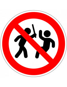 Verboden voor geweld sticker, rood wit, rond, symbool slaand persoon