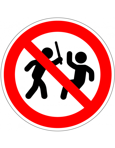 Verboden voor geweld sticker, rood wit, rond, symbool slaand persoon