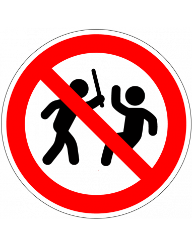 Verboden voor geweld bord, kunststof, rood wit, rond, symbool slaand persoon
