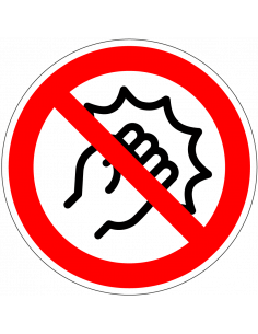 Verboden te vechten bord, kunststof, rood wit, rond, symbool vuist slaat met rode streep