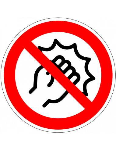 Verboden te vechten bord, kunststof, rood wit, rond, symbool vuist slaat met rode streep