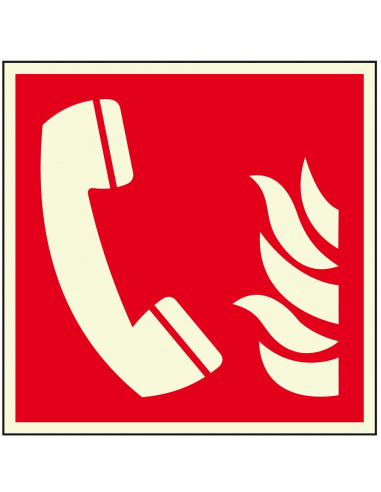 Extra lichtgevende alarmtelefoon sticker, 200 x 200 mm, F006, pictogram alarmtelefoon, vierkant,  ISO 7010