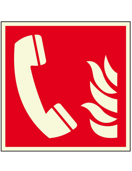 Extra lichtgevend alarmtelefoon bord, 200 x 200 mm, F006, rood wit, pictogram alarmtelefoon, vierkant