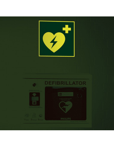 Extra lichtgevend AED bord, 200 x 200 mm, E010