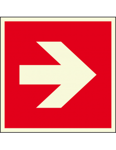 Extra lichtgevend brand richtingspijl bord, 200 x 200 mm, A090R, rood wit, symbool pijl, vierkant
