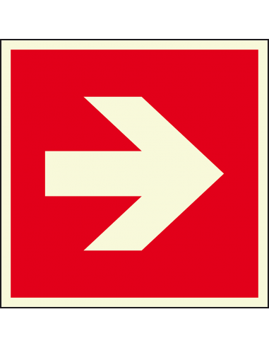 Extra lichtgevende brand richtingspijl sticker, 200 x 200 mm, A090R, rood wit, symbool pijl, vierkant