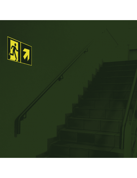 Extra lichtgevend nooduitgang bord richtingspijl schuin, groen wit, vierkant, diagonale richtingspijl