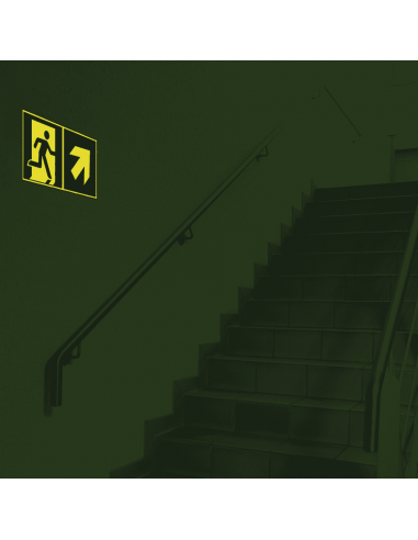 Extra lichtgevende nooduitgang sticker richtingspijl schuin, groen wit, vierkant, schuine pijl