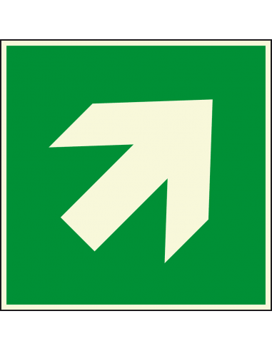 Extra lichtgevende nooduitgang sticker richtingspijl schuin, groen wit, vierkant, schuine pijl