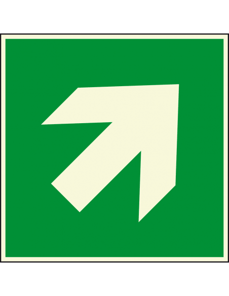 Extra lichtgevende nooduitgang sticker richtingspijl schuin, groen wit, vierkant, schuine pijl