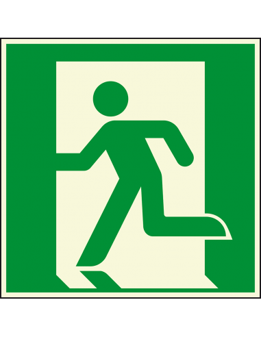 Extra lichtgevend nooduitgang links bord, kunststof, E001, groen wit, symbool nooduitgang links, vierkant, ISO 7010