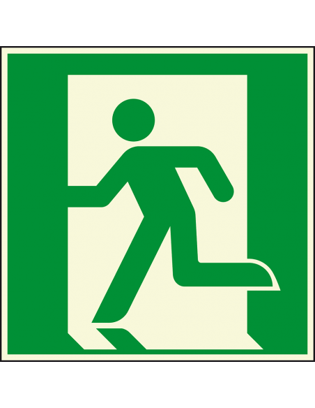 Extra lichtgevende nooduitgang links sticker - E001, groen wit, vierkant, symbool nooduitgang links, naschijnend