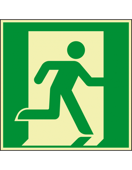 Extra lichtgevend nooduitgang rechts bord - kunststof, groen wit, vierkant, symbool nooduitgang rechts