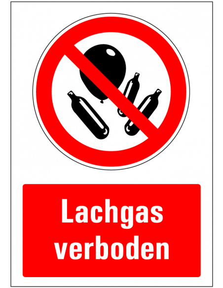 Lachgas verboden bord, kunststof, rood wit, rechthoek, symbool lachgas met tekst