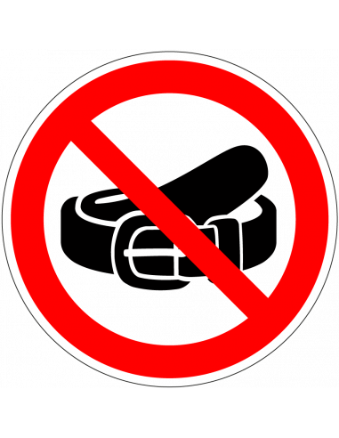 Verboden riem te dragen bord, kunststof, rood wit, rond, symbool riem met rode streep