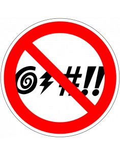 Verboden te schelden sticker, rood wit, rond, scheldtekens met rode streep