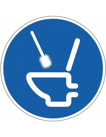Toiletborstel gebruiken bord, kunststof, blauw wit, rond, symbool wc met borstel