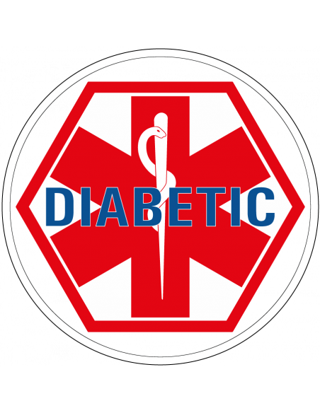 Diabetes bordje, kunststof, rond, rood wit blauw, tekst diabetic