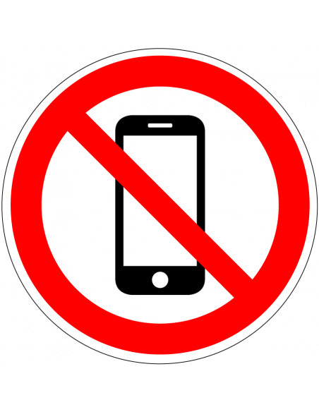 Verboden voor smartphones sticker, rood wit, rond, symbool mobieltje met rode streep