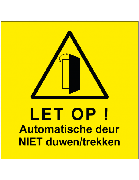 Automatische deur bord, kunststof, geel zwart, vierkant, symbool automatische deur