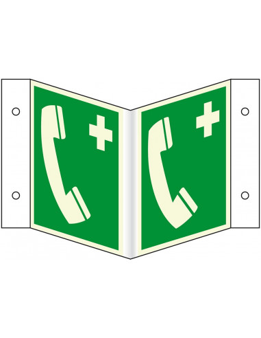 Extra lichtgevend panorama noodtelefoon bord, E004, groen wit, symbool noodtelefoon, vierkant, ISO 7010