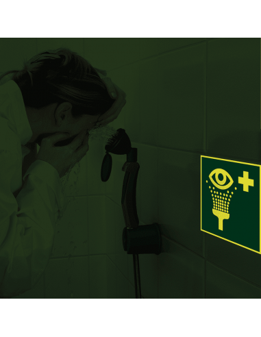 Lichtgevende oogdouche sticker, E011, groen wit, vierkant