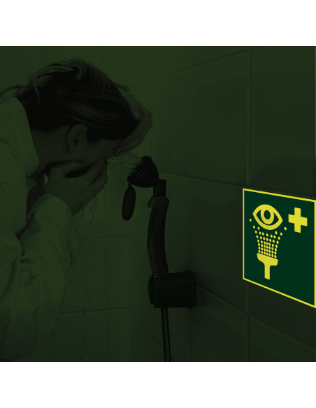 Lichtgevende oogdouche sticker, E011, groen wit, vierkant