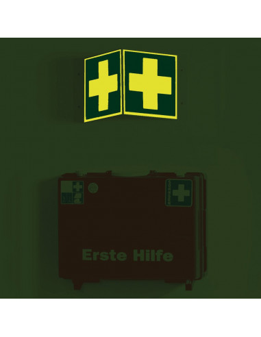 Extra lichtgevend panorama EHBO bord, kunststof, E003, groen wit, symbool wit kruis