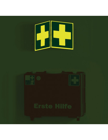 Extra lichtgevend panorama EHBO bord, kunststof, E003, groen wit, symbool wit kruis