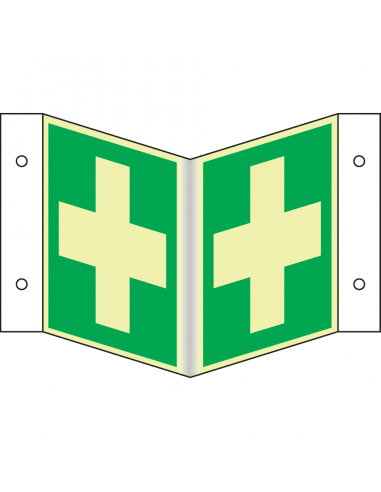 Extra lichtgevend panorama EHBO bord, kunststof, E003, groen wit, symbool wit kruis