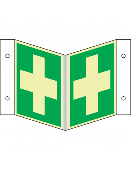 Extra lichtgevend panorama EHBO bord, kunststof, E003, groen wit, symbool wit kruis