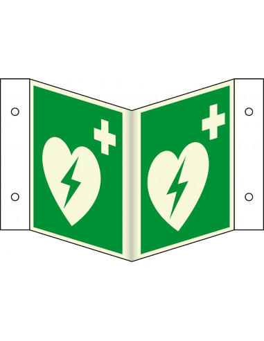 Extra lichtgevend panorama AED bord, kunststof, E010, groen wit, symbool aed