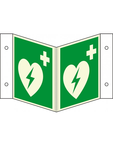 Extra lichtgevend panorama AED bord, kunststof, E010, groen wit, symbool aed