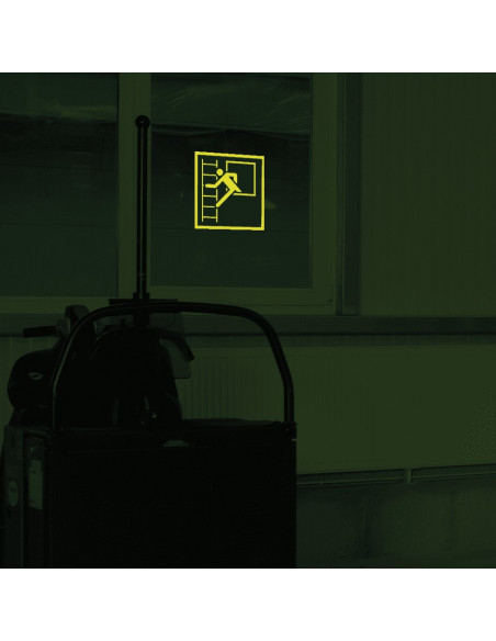 Extra lichtgevend noodraam met vluchtladder bord, groen wit, vierkant, symbool persoon met vluchtladder