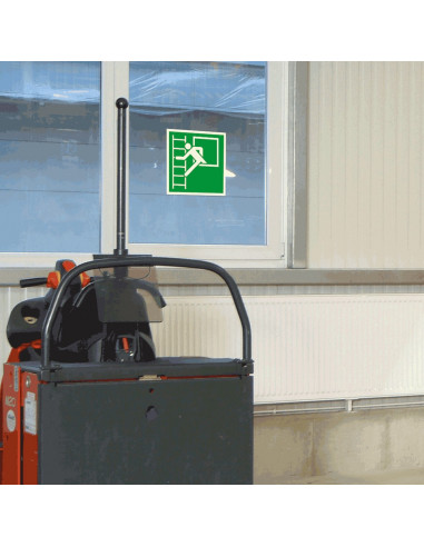 Extra lichtgevend noodraam met vluchtladder bord, groen wit, vierkant, symbool persoon met vluchtladder