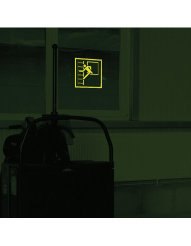 Extra lichtgevende noodraam met vluchtladder sticker, groen wit, vierkant, symbool persoon op ladder
