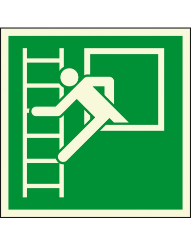Extra lichtgevende noodraam met vluchtladder sticker, groen wit, vierkant, symbool persoon op ladder