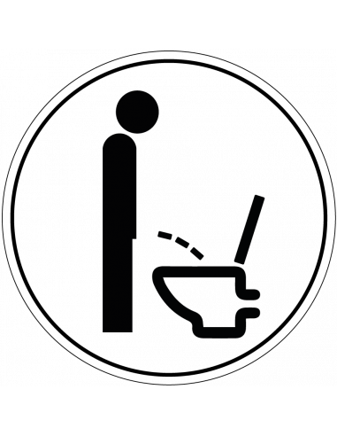 Staand plassen toegestaan sticker, rond, zwart wit, symbool plassend persoon