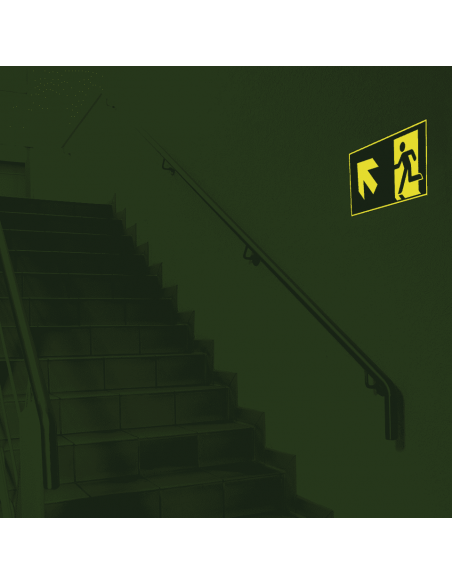 Extra lichtgevend nooduitgang bord pijl linksboven - kunststof, groen wit, rechthoekig