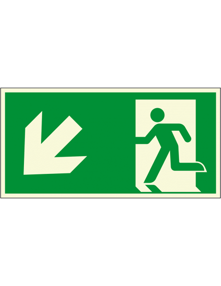 Extra lichtgevend nooduitgang bord pijl linksonder - kunststof, groen wit, rechthoekig