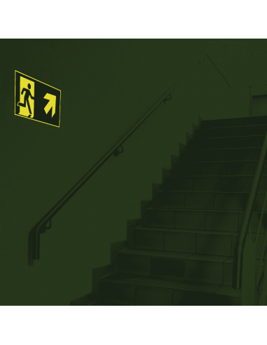 Extra lichtgevende nooduitgang sticker pijl rechtsboven, E002, groen wit, pijl rechtsboven, rechthoekig