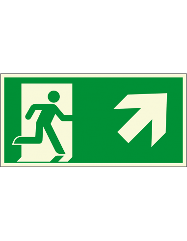 Extra lichtgevende nooduitgang sticker pijl rechtsboven, E002, groen wit, pijl rechtsboven, rechthoekig